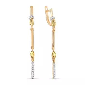 Серьги с цитринами и фианитами Линии Любви