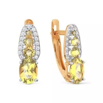 Серьги с цитринами и фианитами Линии Любви