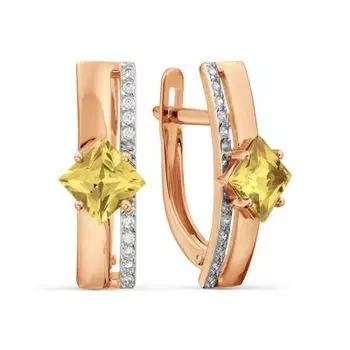 Серьги с цитринами и фианитами Линии Любви