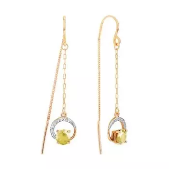 Серьги с цитринами и фианитами Линии Любви