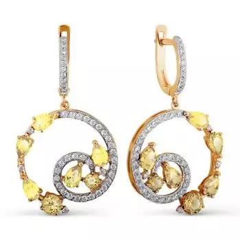 Серьги с цитринами и фианитами Линии Любви