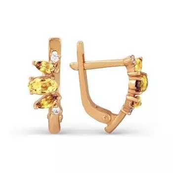 Серьги с цитринами и фианитами Линии Любви