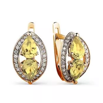 Серьги с цитринами и фианитами Линии Любви