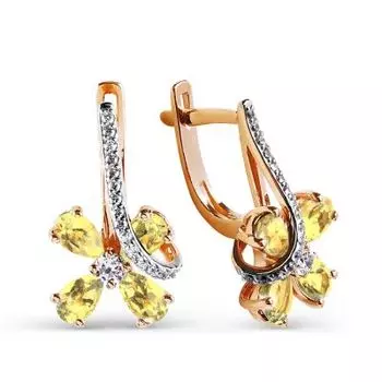 Серьги с цитринами и фианитами Линии Любви