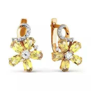 Серьги с цитринами и фианитами Линии Любви