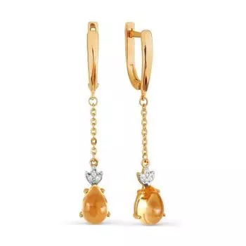 Серьги с цитринами и фианитами Линии Любви