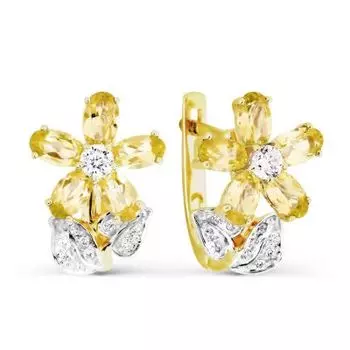 Серьги с цитринами и фианитами Линии Любви