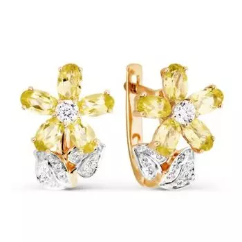 Серьги с цитринами и фианитами Линии Любви