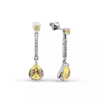 Серьги с цитринами и фианитами Линии Любви