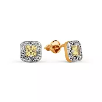 Серьги с цитринами и фианитами Линии Любви