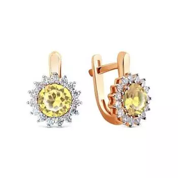 Серьги с цитринами и фианитами Линии Любви