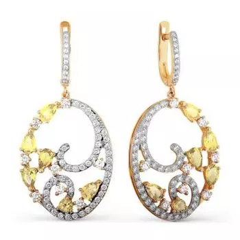 Серьги с цитринами и фианитами Линии Любви