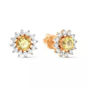 Серьги с цитринами и фианитами Линии Любви