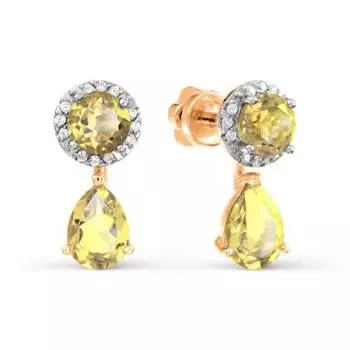 Серьги с цитринами и фианитами Линии Любви