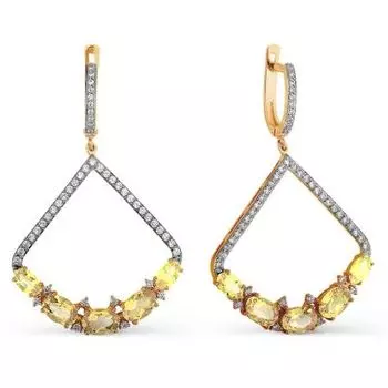 Серьги с цитринами и фианитами Линии Любви