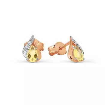 Серьги с цитринами и фианитами Линии Любви