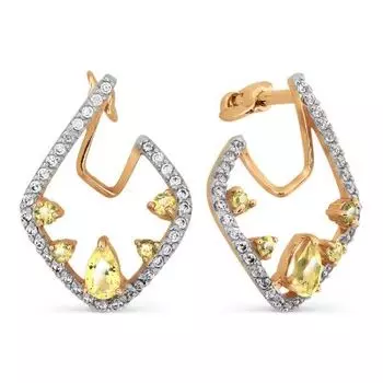 Серьги с цитринами и фианитами Линии Любви