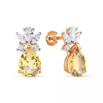 Серьги с цитринами и фианитами Линии Любви