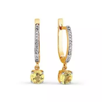 Серьги с цитринами и фианитами Линии Любви