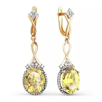 Серьги с цитринами и фианитами Линии Любви