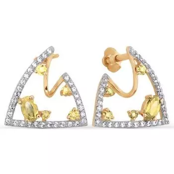 Серьги с цитринами и фианитами Линии Любви