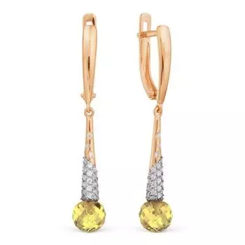 Серьги с цитринами и фианитами Линии Любви