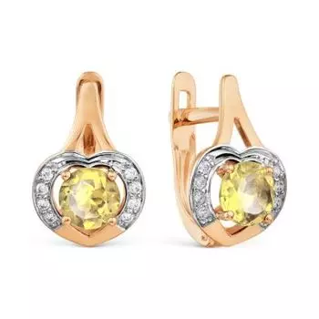 Серьги с цитринами и фианитами Линии Любви