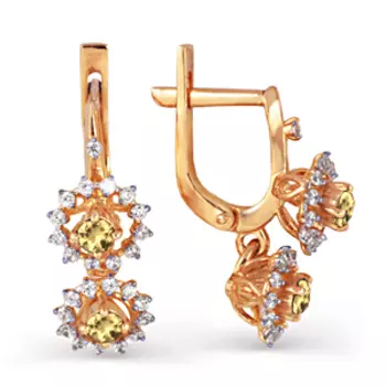 Серьги с цитринами и фианитами Линии Любви