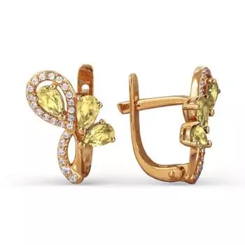 Серьги с цитринами и фианитами Линии Любви
