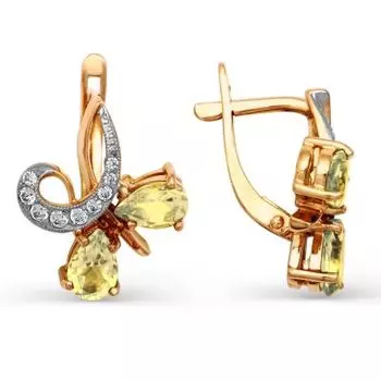 Серьги с цитринами и фианитами Линии Любви