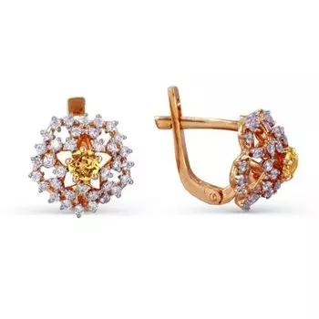 Серьги с цитринами и фианитами Линии Любви