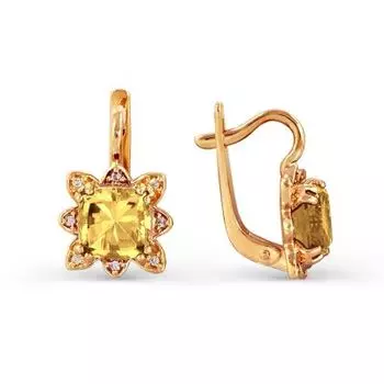 Серьги с цитринами и фианитами Линии Любви