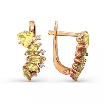 Серьги с цитринами и фианитами Линии Любви