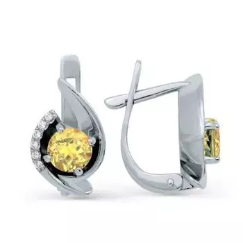 Серьги с цитринами и фианитами Линии Любви