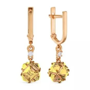 Серьги с цитринами и фианитами Линии Любви