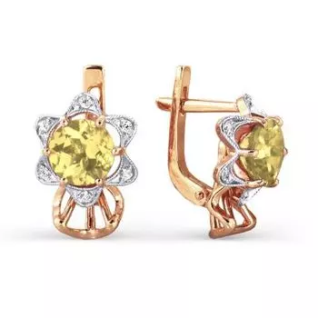 Серьги с цитринами и фианитами Линии Любви