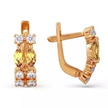 Серьги с цитринами и фианитами Линии Любви