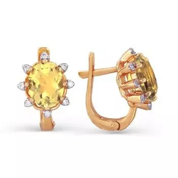 Серьги с цитринами и фианитами Линии Любви