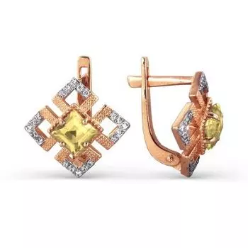 Серьги с цитринами и фианитами Линии Любви