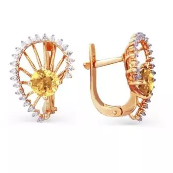 Серьги с цитринами и фианитами Линии Любви