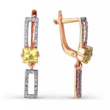 Серьги с цитринами и фианитами Линии Любви