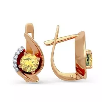 Серьги с цитринами и фианитами Линии Любви