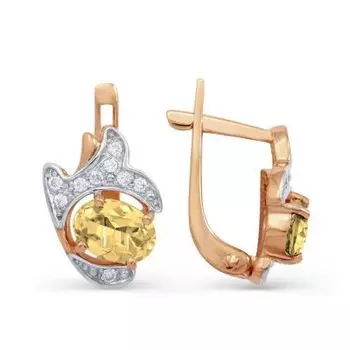 Серьги с цитринами и фианитами Линии Любви