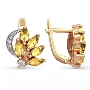 Серьги с цитринами и фианитами Линии Любви