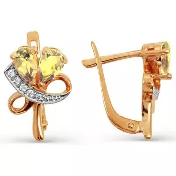 Серьги с цитринами и фианитами Линии Любви