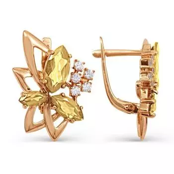 Серьги с цитринами и фианитами Линии Любви