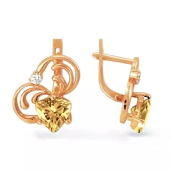 Серьги с цитринами и фианитами Линии Любви