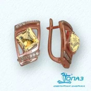 Серьги с цитринами и фианитами Линии Любви