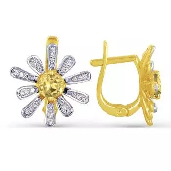 Серьги с цитринами и фианитами Линии Любви