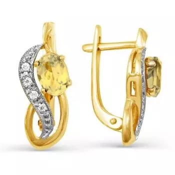 Серьги с цитринами и фианитами Линии Любви